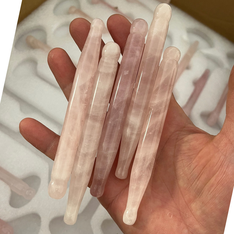 粉色玉拨筋棒天然按摩穴位棒粉水晶按摩棒足底点穴经络刮痧按摩笔