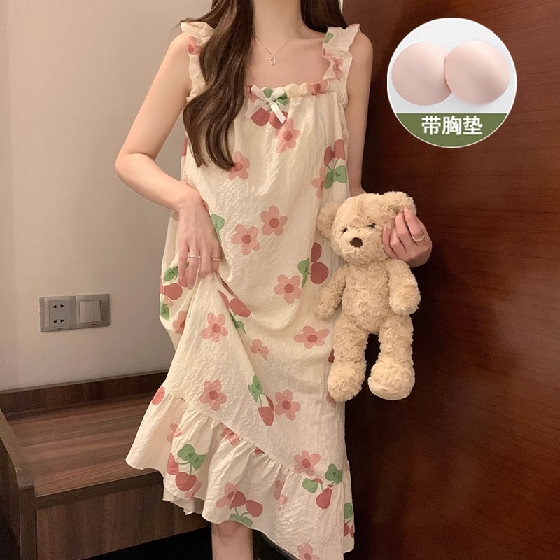 2025年新款带胸垫睡裙女士薄款吊带背心睡衣小个子夏季夏天家居服