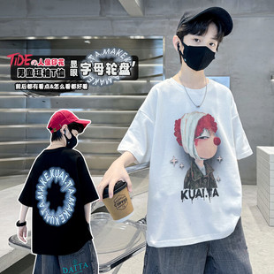 潮流卡通印花短袖T恤男孩夏宽松半袖上衣青少年韩版潮牌ins超火的