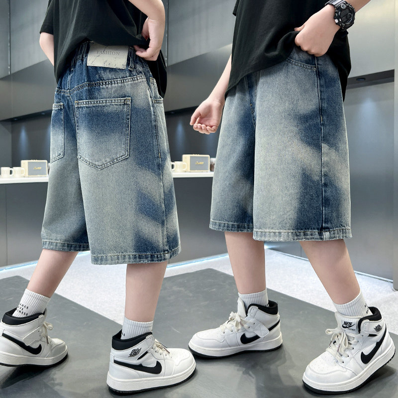 2025新款夏季蓝色牛仔短裤男女童百搭休闲中大童时尚潮流裤子