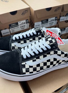 Vans帆布 黑白棋盘格 减震耐磨轻便透气 低帮 板鞋