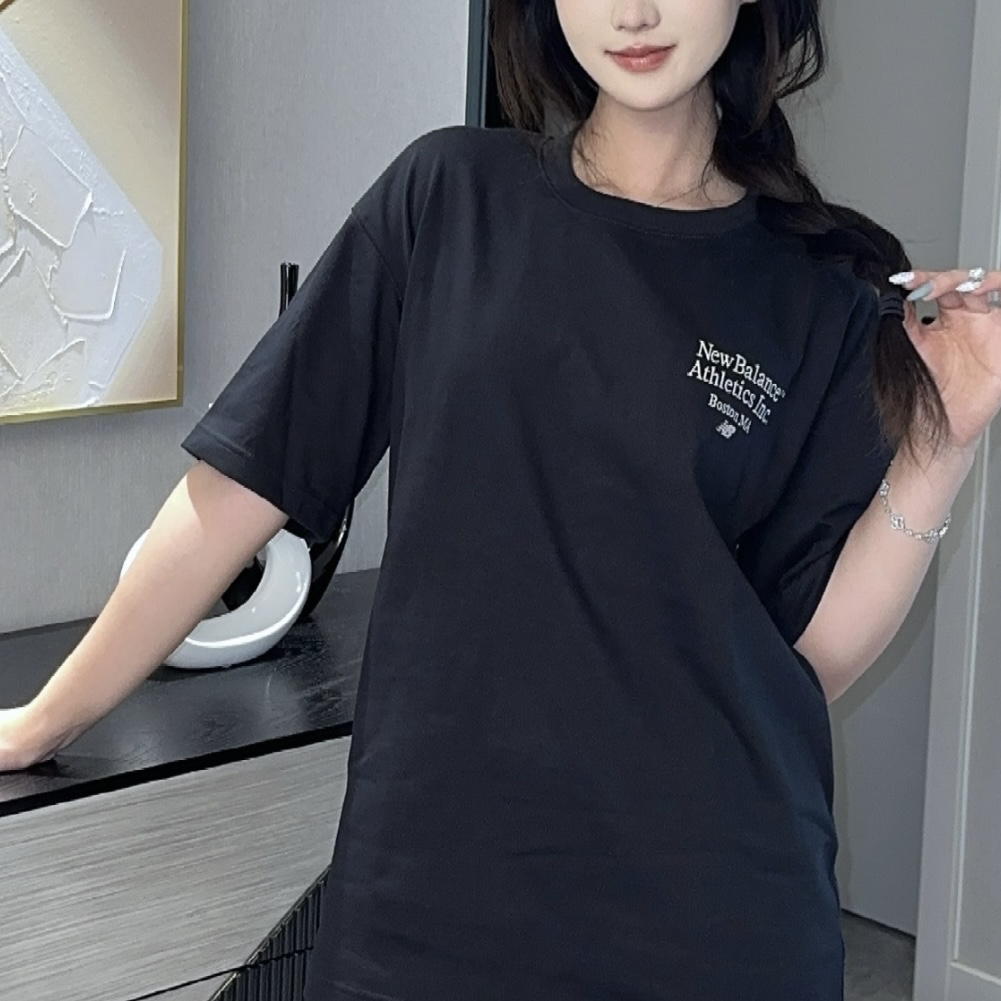 New Balance 刺绣圆领上衣落肩袖T恤 男女同款 黑色NEE35191-BK