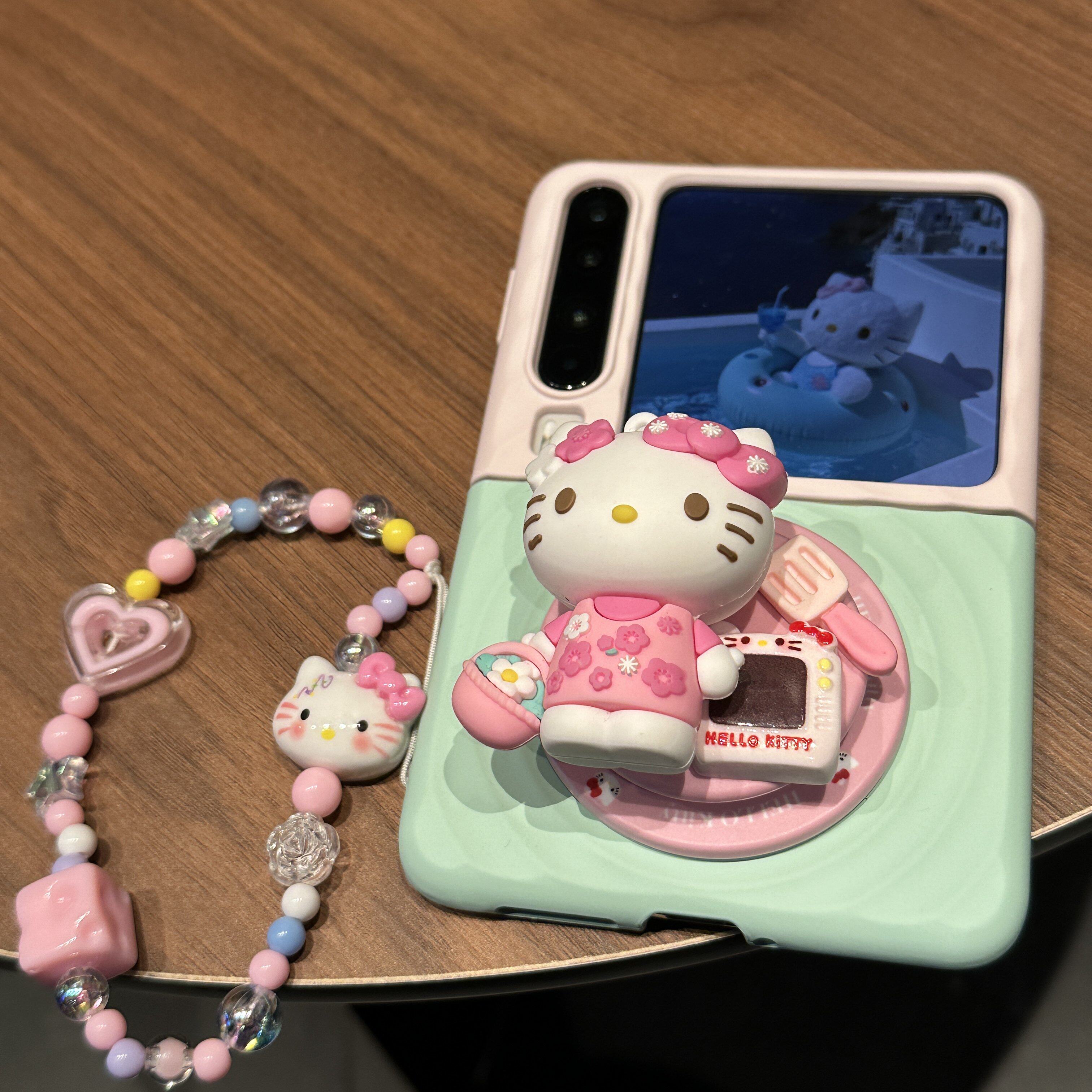 粉拼绿立体kitty猫适用华为purax手机壳pocket2手链小米mixflip2可爱女三星GalaxyZFlip765荣耀magicvflip2套