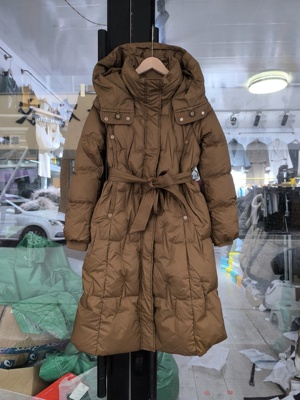 羽绒服女装2025冬季新款中长款气质腰带款白鸭绒加厚连帽外套撤柜