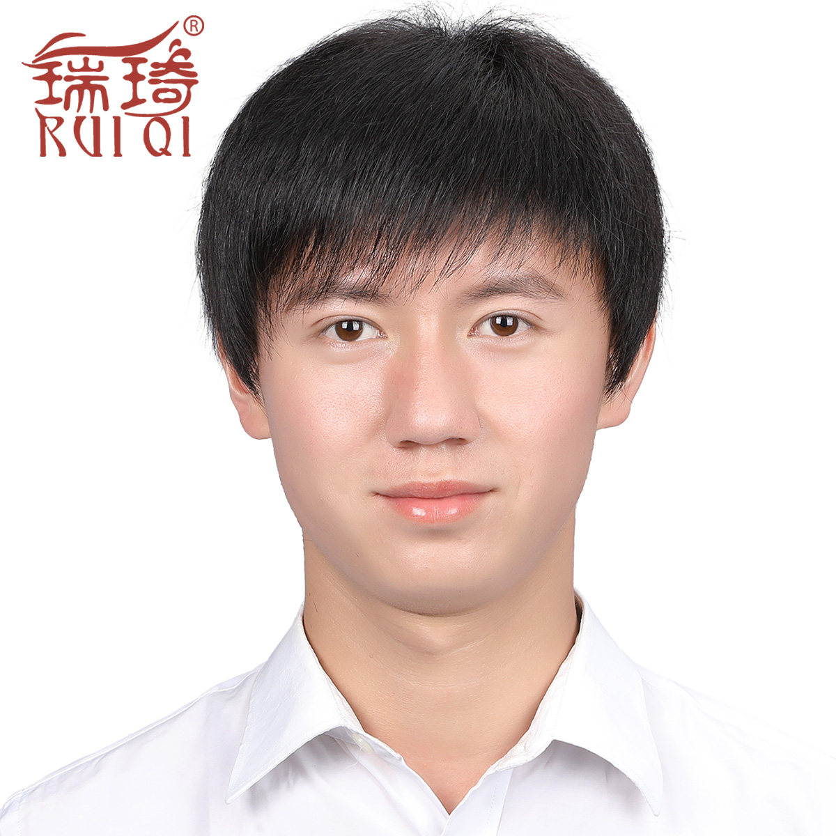 手织假发男短发韩版帅气真发全头套头顶短直发前网递针年轻中老年