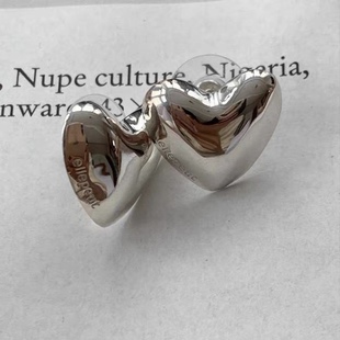 韩国博主fever同款爱心耳钉925银刻字耳环