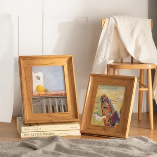 工厂直销原木北欧风相框摆台正方形实木质感五5六6七7八8十寸批发