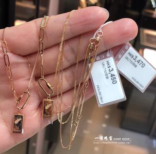 香港六福珠宝专柜正品18k750玫瑰金小方牌女皇k金项链