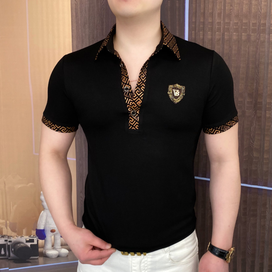 欧版短袖翻领T恤男士夏装新款刺绣polo衫痞帅夜店透气蛇年上衣潮