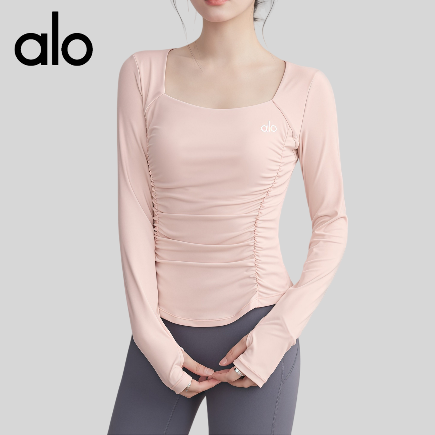 AIo瑜伽服长袖美背显瘦健身上衣褶皱收腰弹力运动服含胸垫普拉提,运动/瑜伽/健身/球迷用品,瑜伽t恤,淘宝优惠券,粉丝福利购,淘宝优惠卷