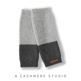 100%纯山羊绒半指手套男女拼色针织保暖护腕百搭