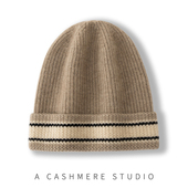 男士 100%纯山羊绒针织帽冬季 拼色护耳包头保暖百搭帽子