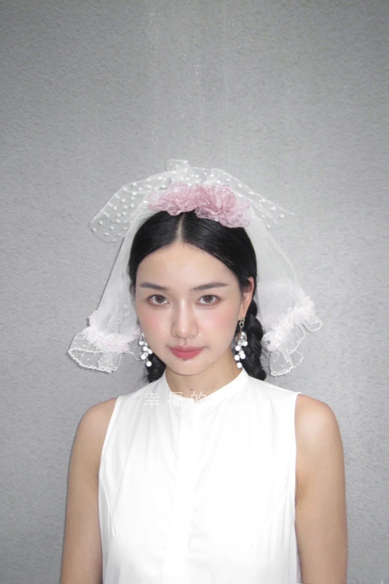 新娘头纱多层蓬蓬纱结婚求婚领证小头纱蕾丝花边头饰超仙森系白色