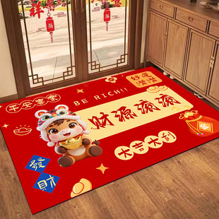 红色喜庆地垫马新年地垫入户门防滑脚垫家用进门口耐脏硅藻泥地毯