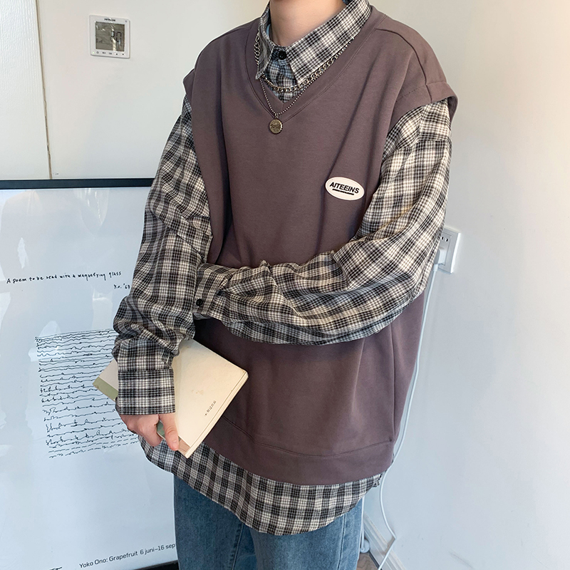 英伦风假两件上衣衬衫领卫衣男D328-WY3310-P68，男装卫衣，电商D328