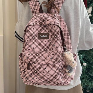韩系ins格子书包女初中生原创小众冷门不撞款大学生上课双肩包
