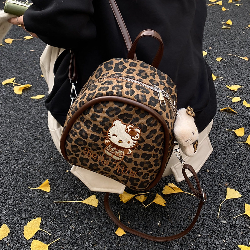 韩版迷你双肩包包女秋冬新款超火豹纹猫咪蛋仔少女小背包亲子书包