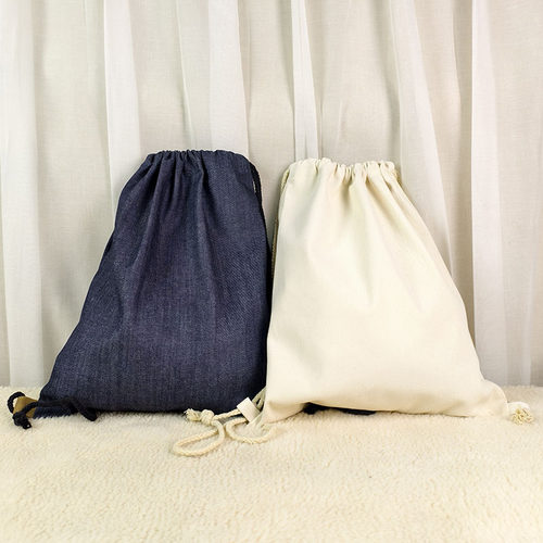 简易个性款牛仔布学生排球篮球抽绳束口大容量双肩运动爬山背包