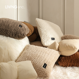 LIVING 毛绒抱枕客厅沙发靠垫套床上卧室靠枕大方 inc.波浪大兔毛
