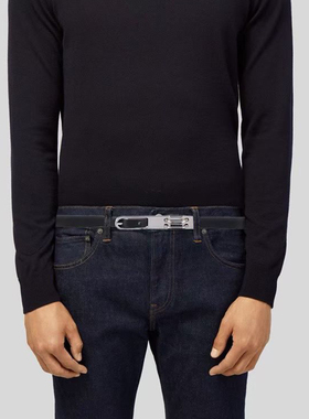 夯货自主RO风格金属扣腰带黑色牛皮男女通用百搭简约顶男皮带