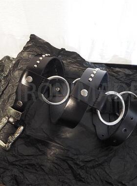 ERD风格忧郁的富二代 圆环铆钉真皮腰带做旧雕花皮带