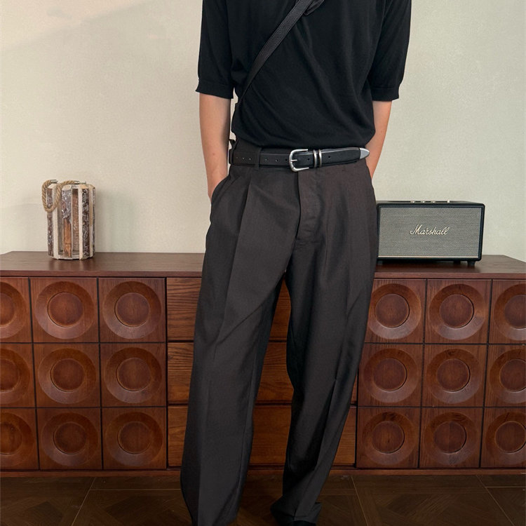 自主LEM风格极简风褶皱拉链宽松休闲西裤长裤西装裤男