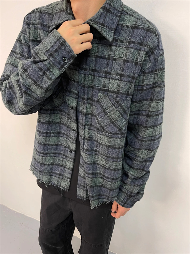 VUJADE翻领长袖格子衬衫
