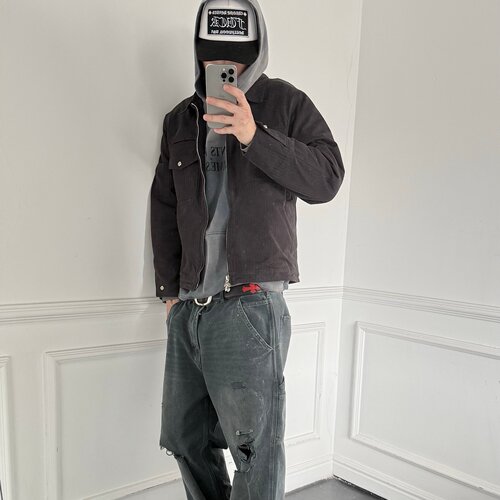 人字纹翻领口袋加厚保暖夹克棉服