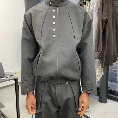 Omar Afridi混纺人字纹哈灵顿纽扣Tech Drizzler短宽版型羊毛夹克