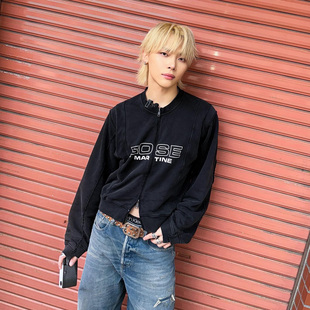 蔡徐坤 25FW水洗做旧字母logo解构拉链卫衣夹克 现Martine Rose