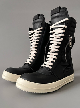 自主RO风格侧拉链 潮流高帮靴复古暗黑靴子男女