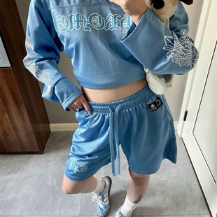 CH风格梵文印花网眼速干材质宽松休闲长袖冰球服短裤男女