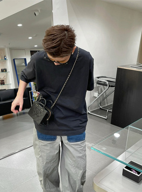 AC风格 24SS基础小标印花重磅圆领黑色白色宽松休闲短袖T恤男女