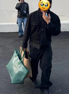 自主ROW风格 黑色水洗牛仔外套宽松休闲夹克短款版型kanye同款