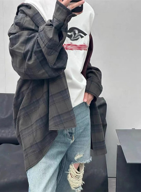 2024ss 双面格纹衬衫酒红色和复古绿色Oversize宽松休闲衬衣男女