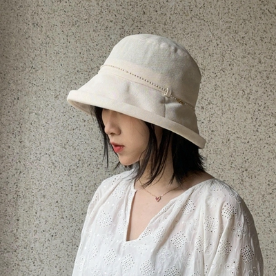 遮阳帽珍珠装饰防晒帽草帽夏季