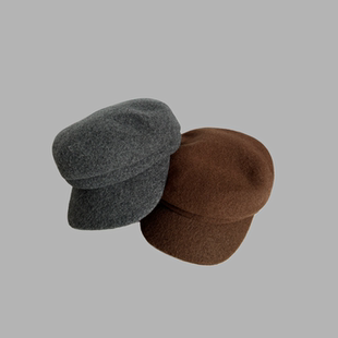 画家帽时尚韩版洋气秋冬帽子保暖羊毛纯色白色浅灰色鸭舌帽报童帽