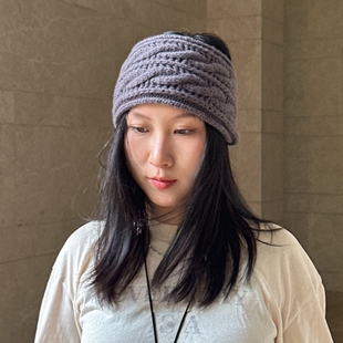 洋气时尚韩版可爱咖色灰色跑步护耳款复古麻花针织发带护耳帽保暖