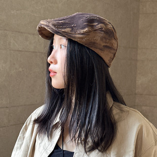复古帽子咖色黑灰色帅气男女帽做旧新款废图风鸭舌帽前进帽百搭