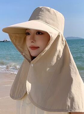 防晒帽子女夏季多方位大帽檐披肩渔夫帽防紫外线太阳帽采茶遮阳帽