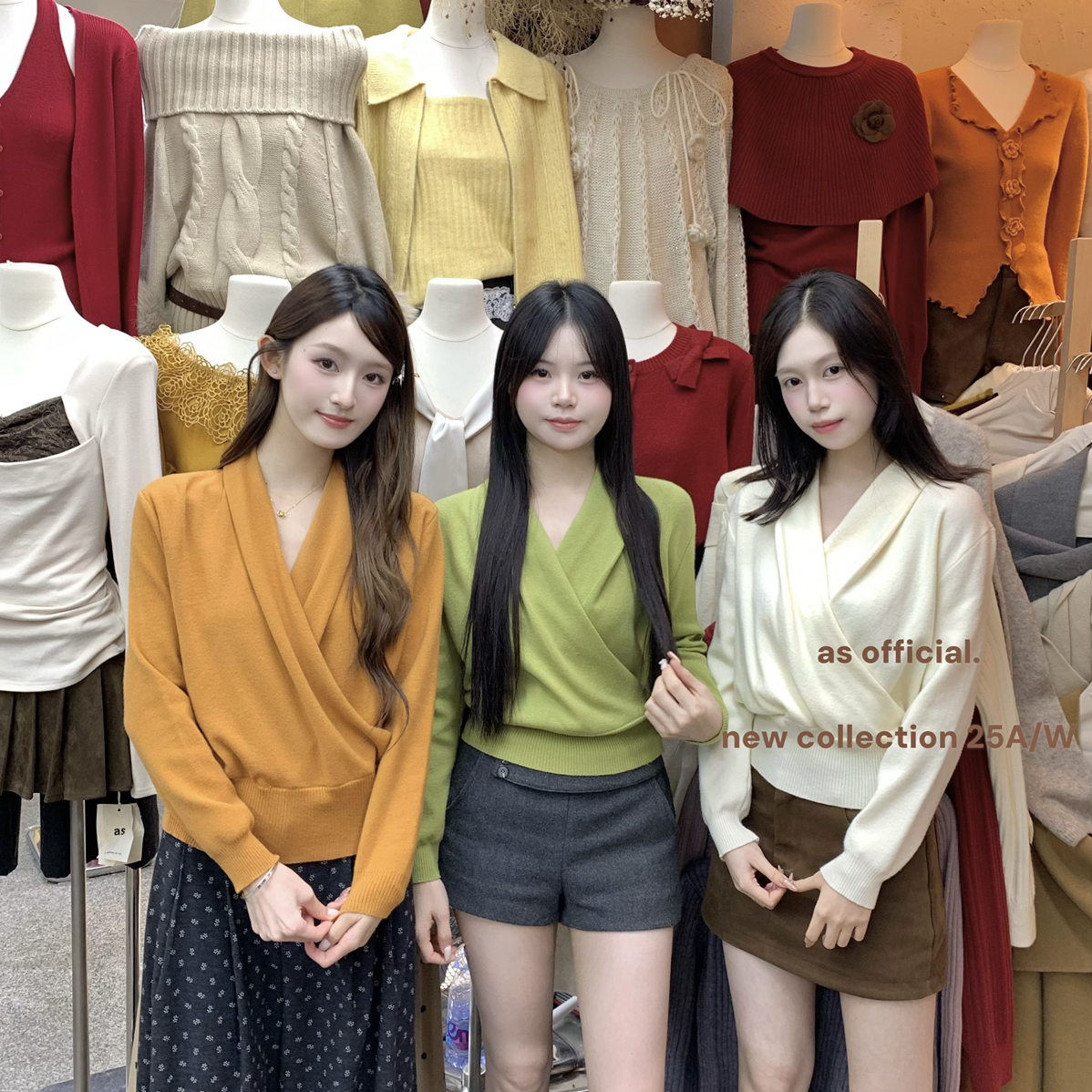 AS OFFICIAL-知性大姐姐穿出A4腰纸片人·交叉v领收腰针织衫13963