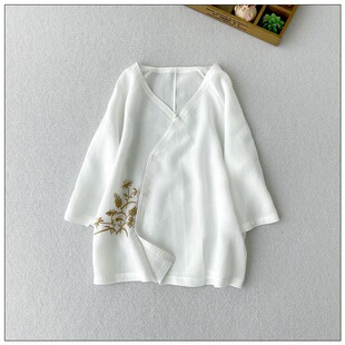 茶服棉麻居士服女款春夏中式斜襟盘扣上衣寺院拜佛素衣打坐冥想服