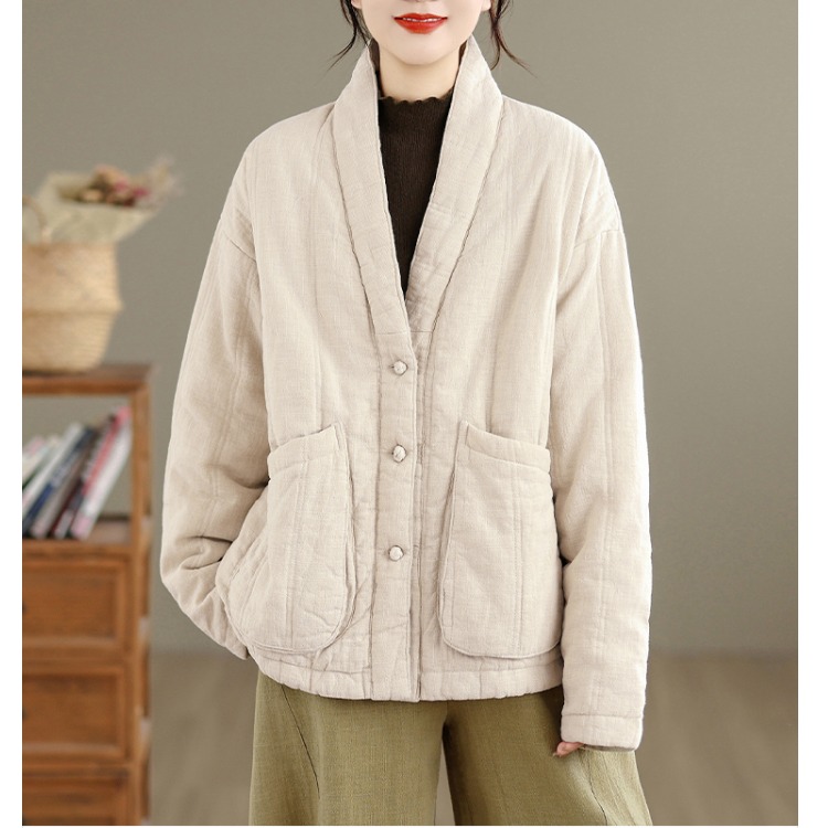 大码冬装居士服女款夹棉加厚外套中式国风茶服佛系禅意女装棉服