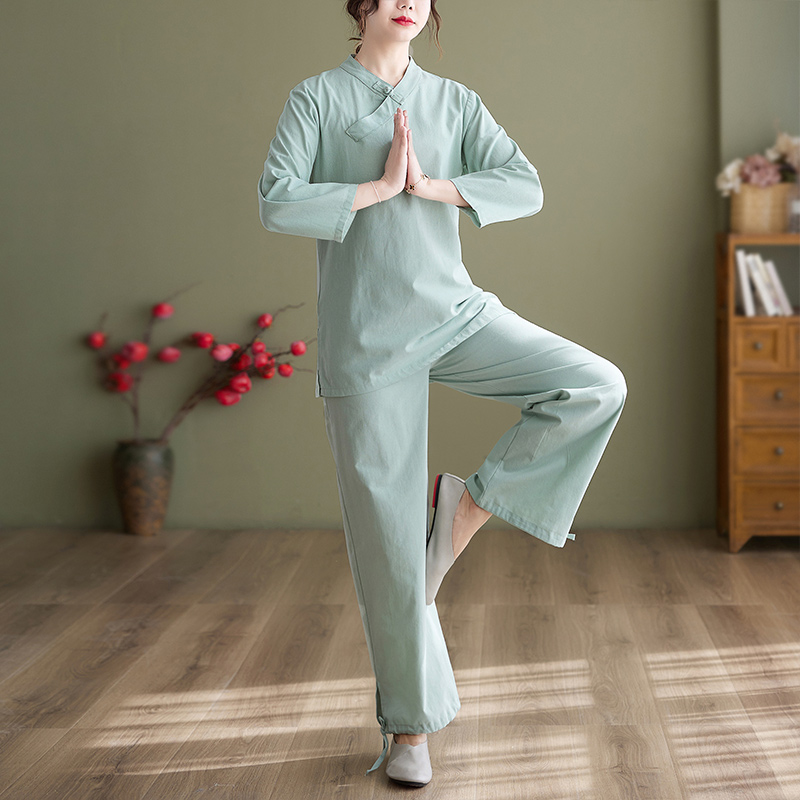 禅修居士服佛系衣服中式盘扣棉麻打坐修行服中国风禅意太极服套装