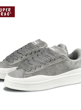 超拽SUPERDRAG 翻毛皮复古灰低帮板鞋男女ins潮百搭情侣休闲鞋子