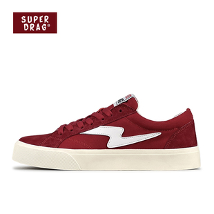 超拽SUPERDRAG 夏季街头复古酒红帆布鞋男女新款百搭情侣休闲板鞋