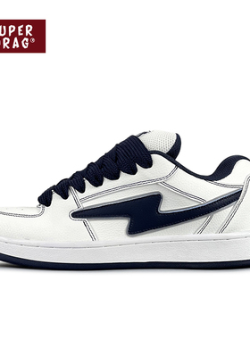 超拽SUPERDRAG面包鞋原创白深蓝低帮板鞋男女ins闪电复古休闲鞋子