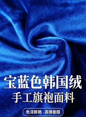 重磅宝蓝色韩国绒光泽感丝绒布料