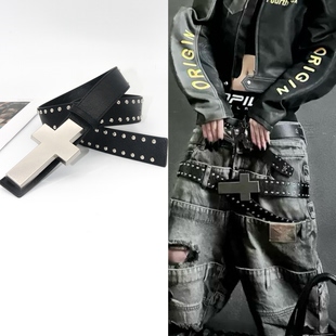 十字架腰带亚文化风格hiphop朋克皮带摇滚嘻哈个性爆裂纹撞钉裤带