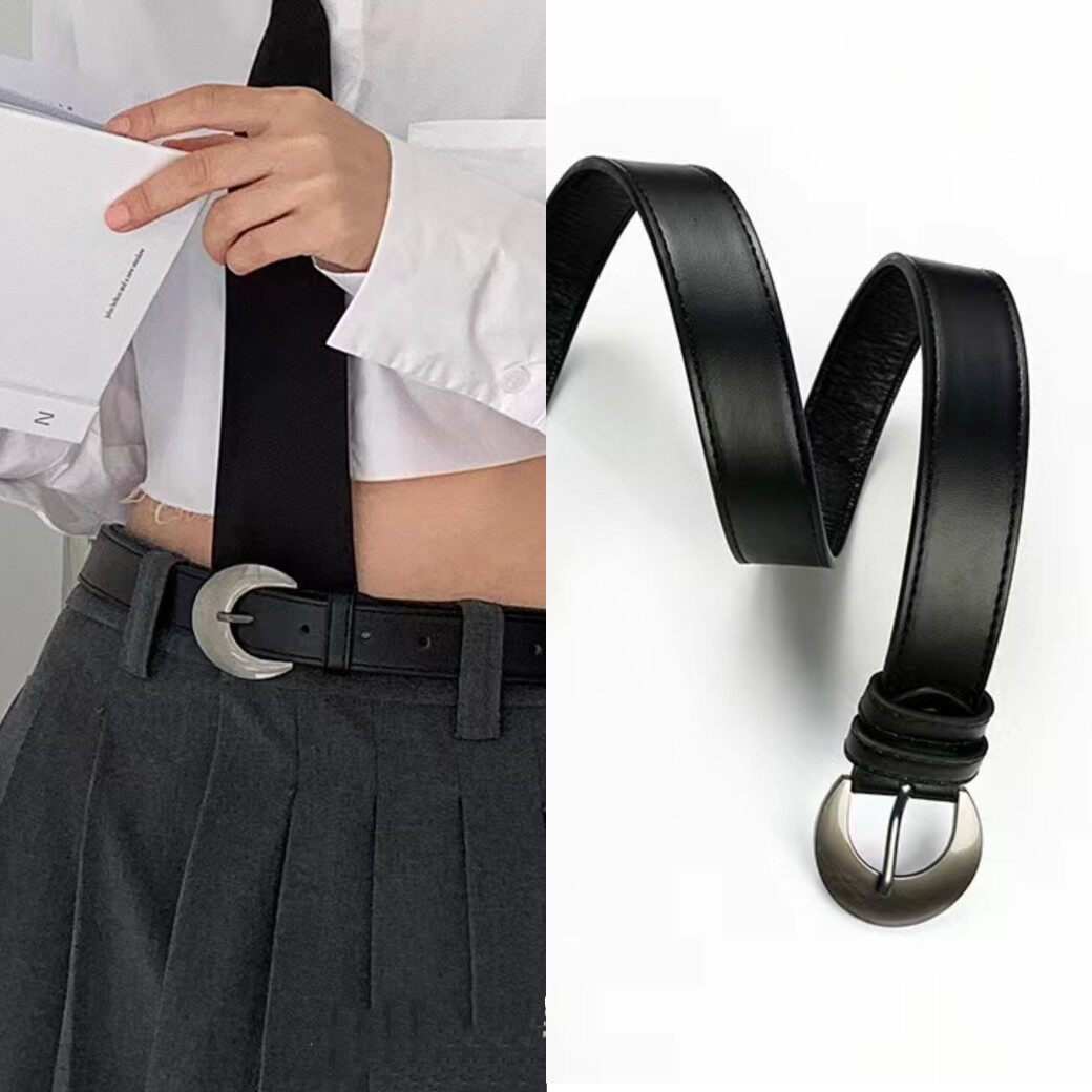 简约ins通勤风月亮扣裤腰带jk裙皮带女士潮韩版休闲时尚装饰裤带